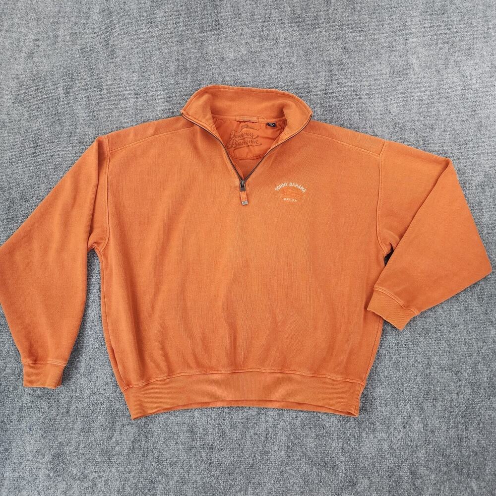 Tommy Bahama Sweater Mens Large Orange 1/4 Zip Pullover Relax Coastal Casual